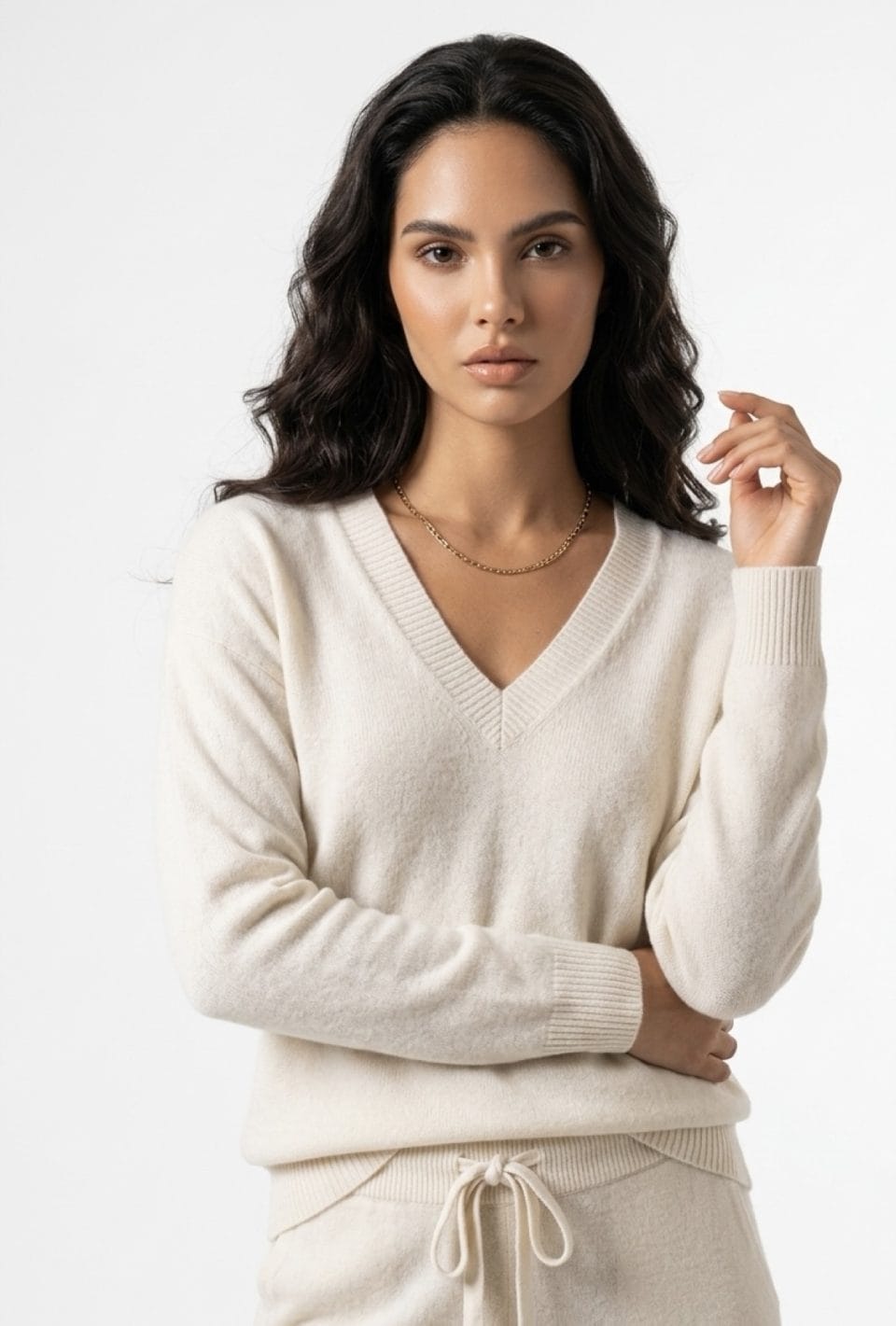 Maglia Scollo V Spalla Calata In Puro Cashmere