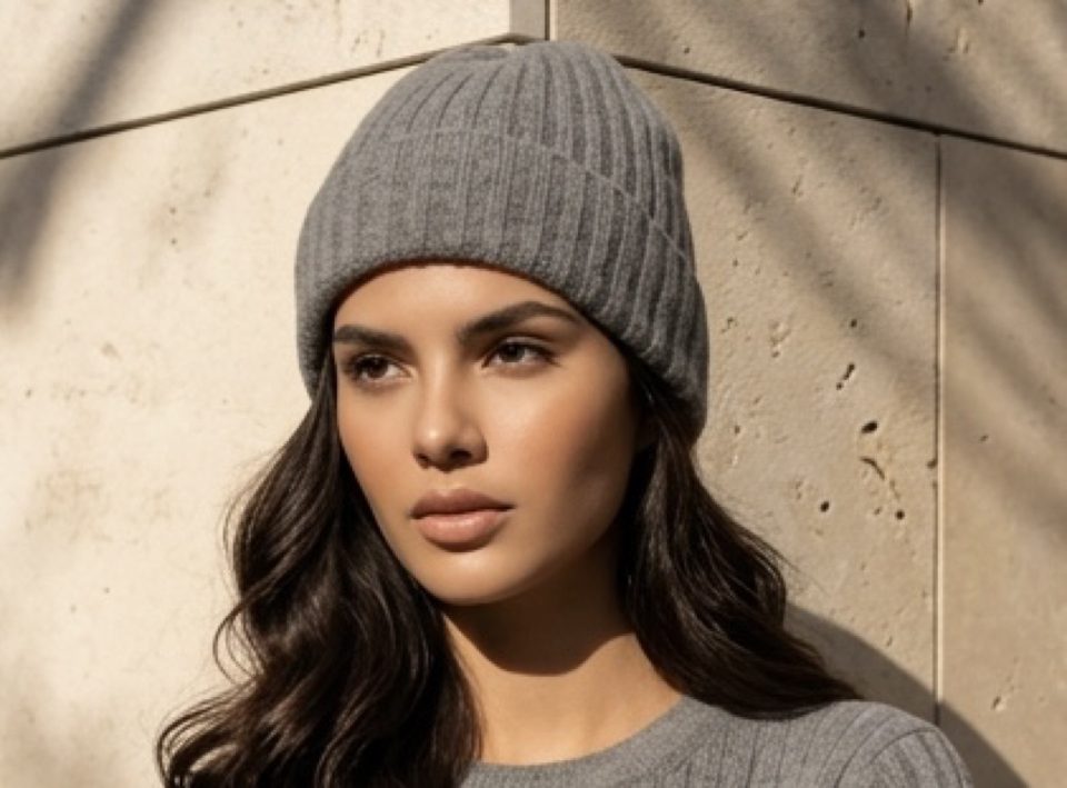 Cappello A Coste In Puro Cashmere