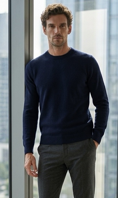 Girocollo Uomo Classico In Puro Cashmere
